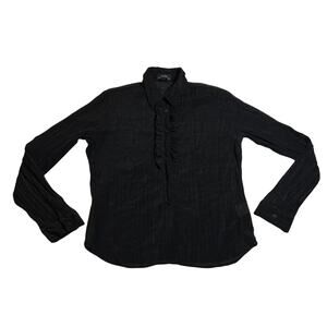 Vintage GUESS Ruffle Trim Button Up Shirt Size XL Semi Sheer Minimalist Y2K 90s